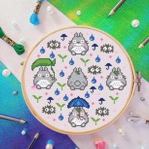 My neighbor totoro cross stitch pattern, totoro, studio ghibli, cute, gray, diy gift, mi vecino totoro, punto cruz, cross stitch pdf pattern