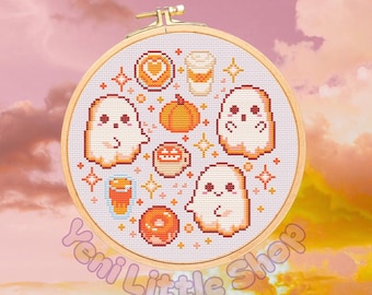 Pumpkin Ghost Cross Stitch Pattern: Kawaii Halloween Food (PDF Pattern ...