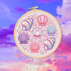 Seashells Cross Stitch Pattern: Kawaii Under The Sea Design (PDF Pattern)