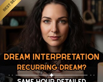 May include: A woman with dark hair and a nose ring is centered in the image. Text reads "DREAM INTERPRETATION, RECURRING DREAM? SAME HOUR-DETAILED" with a "BEST SELLER" banner. Tarot cards are visible on the table.