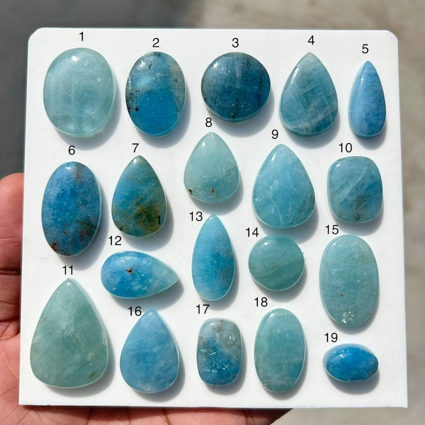 Cabujón ovalado de aguamarina natural azul para joyería, piedra suelta pulida para anillo o colgante, cristal curativo