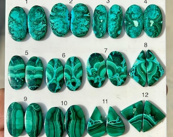 Chrysocolla Malachite Smooth Cabochon, Loose Gemstone, Chrysocolla Malachite Mix Shape Earring Pair Malachaite for Jewelry Making