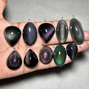 Obsidiana arco-íris de alta qualidade 100% natural, cabochão de obsidiana olho de arco-íris, pedra preciosa solta para fazer joias e artesanato