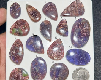 Natural Iolite Sunstone Cabochon | Blue Orange Sparkle Gemstone | Loose Cabochon for Jewelry Making | Designer Crystal Gift