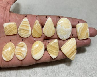 Selected Yellow Aragonite Cabochons, Natural Semi Precious Loose Gemstone For Jewelry Making, Aragonite Designer Jewelry