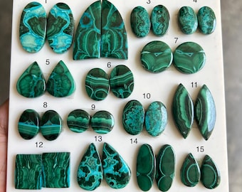 Chrysocolla Malachite Smooth Cabochon, Loose Gemstone, Chrysocolla Malachite Mix Shape Earring Pair Malachaite for Jewelry Making
