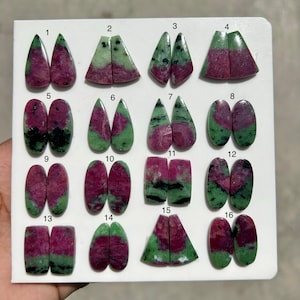 Natural Ruby Zoisite Pair Cabochon – Ruby in Zoisite Matching Stones – Green Ruby Zoisite Gemstone Pair – Jewelry Making Cabochons