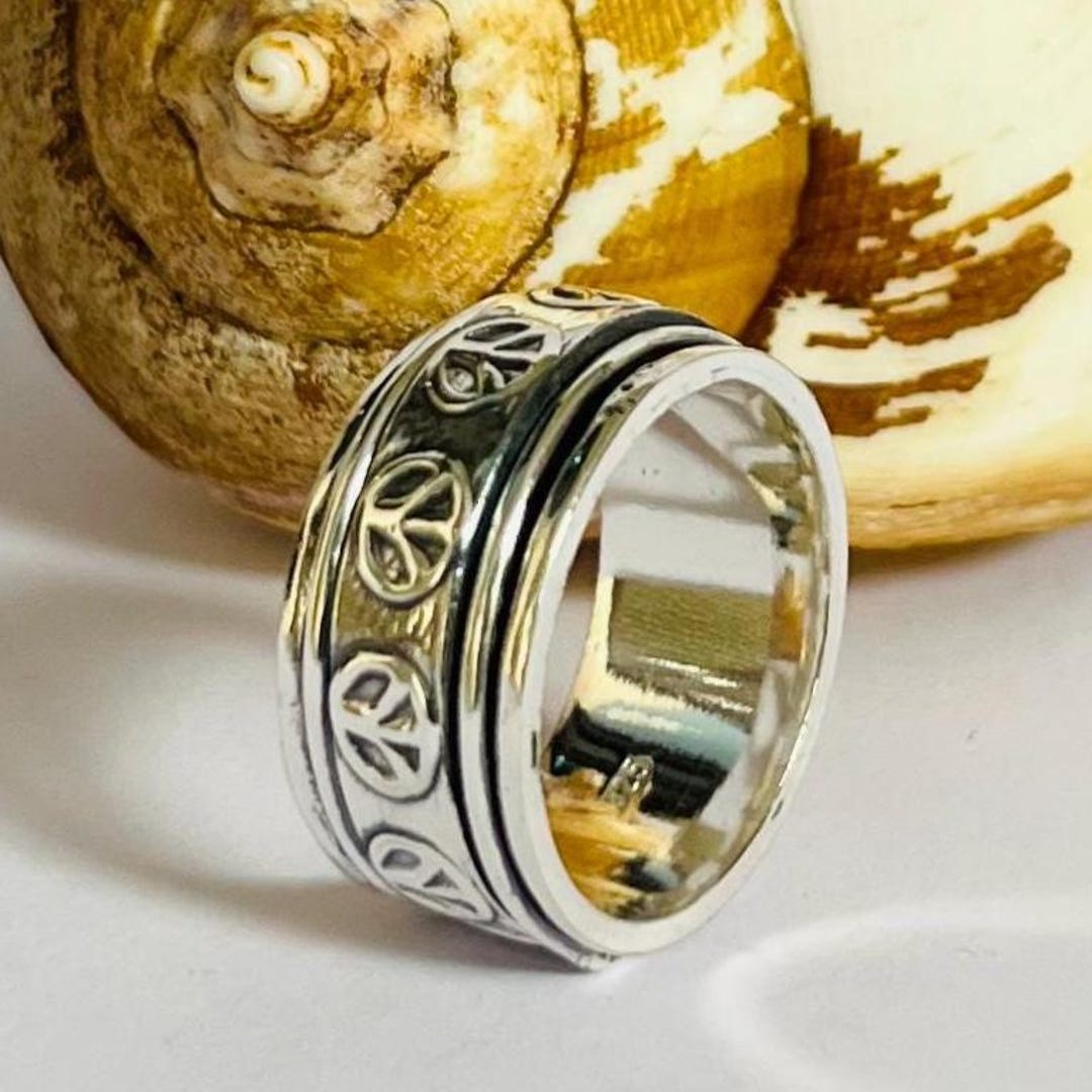 Sikh Rings Stone Handmade Sterling Silver Peace Spinner Ring - Sikh Jewelry - Etsy