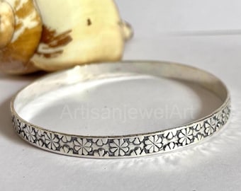 Handmade Sterling Silver Flower Bangle: Minimalist Women's Jewelry