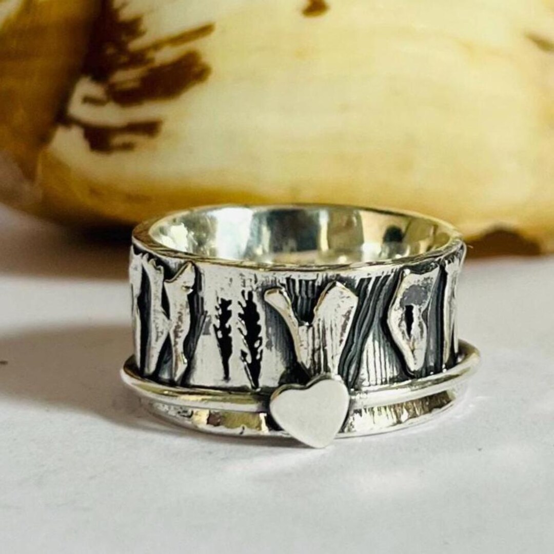 Forester Rings Instruments Sterling Silver Spinner Ring: Forest Tree & Heart Fidget Band - Etsy