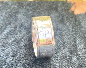 925 Sterling Silver Cross Spinner Ring – Christian Band, Religious Gift for Men or Women