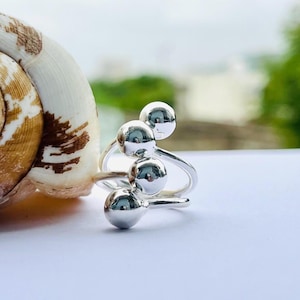 Adjustable Sterling Silver Ball Ring: Boho Unisex Band