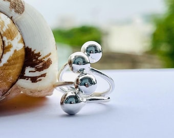 Adjustable Sterling Silver Ball Ring: Boho Unisex Band
