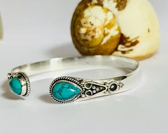 JewelryWe Bracciale Largo Aperto In Acciaio Inox Con Zirconi E Turchese – Vintage Boho Regolabile – Ideale Per Donna