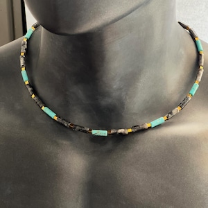 Mens Choker Necklace, Labradorite Blue Howlite Beaded Necklace, Protection Necklace, Gemstone Jewelry for Men, Jewelry Gifts for Men