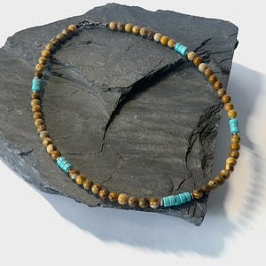 Mens Necklace, Southwestern Beaded Necklace, Turquoise & Jasper Choker Surfer Necklace for Men, Crystal Jewelry Gift for Him