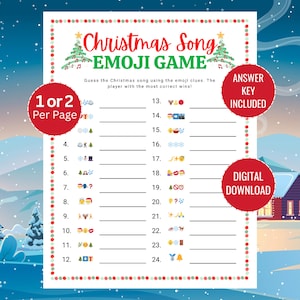 Puede incluir: Un juego de emojis de canciones navide&ntilde;as con pistas de emojis para adivinar canciones navide&ntilde;as. El juego tiene un fondo invernal e incluye una clave de respuestas. Disponible como descarga digital.