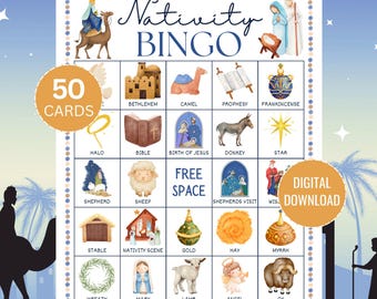 Nativity Bingo - 50 Christmas Bingo Cards | Church, Classroom, Sunday School Holiday Activity