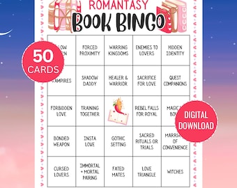 Romantasy Book Bingo - 50 Book Bingo Challenge, Printable Book Club Game, Digital Download