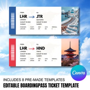 Modèle de carte d'embarquement modifiable | Carte d'embarquement DIY surprise | Billet d'avion personnalisé | Impression ou envoi numérique | Modèle de toile