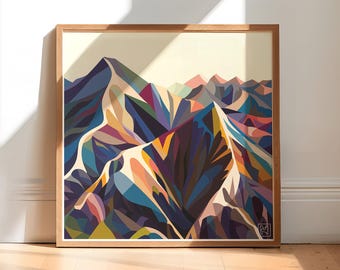 Stampa artistica astratta di montagna colorata - Paesaggio geometrico moderno