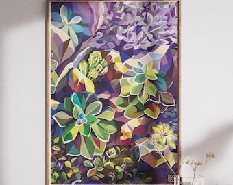 Succulent Garden Art Print – Abstract Botanical Illustration