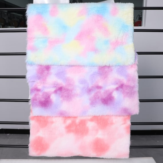 Gradient Tie Dye Faux Rabbit Fur Fabric 2cm Pile Plush Material for Fursuit Making DIY Ears Paws Tail Cosplay Craft Supply in Fantasy Colors