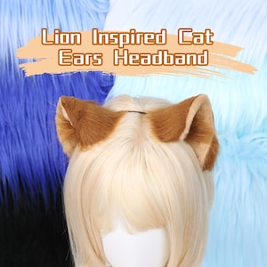 Lejoninspirerat kattöronhårband handgjort fuskpäls kattöron cosplay pälsiga tillbehör kostym klä upp hårband för animefest cosplayer