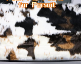 Faux Fur Fabric Calico Cat Merle Collie Cow Print Long Pile Soft Plush Material Fursuit Ears Tails Paws Cosplay Plush DIY Cut Craft Textile