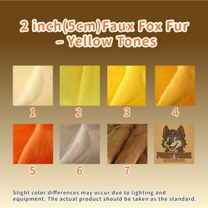 Faux fur fabric in sunny yellow shades with 2 inch pile, offering soft feel and lifelike movement. Perfect for cosplay ears, tails, and furry props. The synthetic fibers are durable, cruelty-free, and easy to sew. Great for makers looking to add bright, fluffy texture to plush animals or furry costumes.