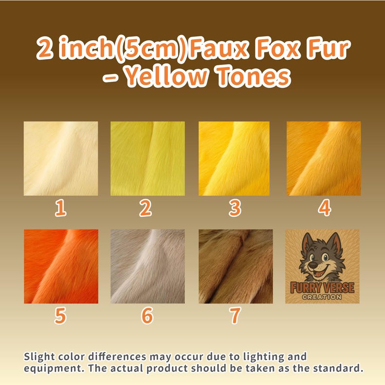 Faux fur fabric in sunny yellow shades with 2 inch pile, offering soft feel and lifelike movement. Perfect for cosplay ears, tails, and furry props. The synthetic fibers are durable, cruelty-free, and easy to sew. Great for makers looking to add bright, fluffy texture to plush animals or furry costumes.
