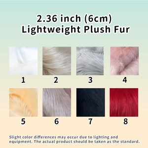Soft synthetic faux fox fur with 6 cm pile, perfect for detailed fursuit features like tail tips, ear fluffs, and paw pads. The 45 × 85 cm cut gives plenty of material for medium builds or matching sets. Fluffy and lightweight, this material adds volume and realistic movement to furry or fantasy character designs.