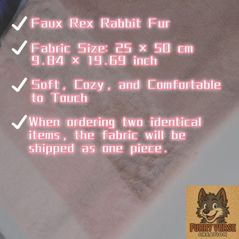 Soft pink synthetic fur fabric with realistic short pile that mimics rex rabbit texture. Perfect for plush toy design, fursuit pieces, and costume lining. The 25 × 50 cm size is great for compact craft projects. This soft and cozy fabric offers comfort and quality in one.