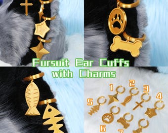 Fursuit Ear Cuffs with Charms 3D Printed Animal Ear Jewelry Custom Color Options 8 Design Styles Cosplay Furry Accessory for Costume Builds