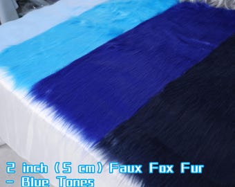 Tissu fausse fourrure de renard tons bleus, fourrure synthétique à poils longs, 5 cm, matériau en peluche douce, fabrication de costumes, artisanat en peluche, queue, cosplay, couture, bricolage