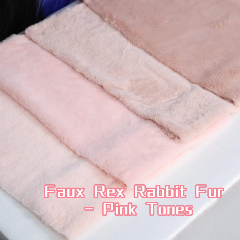 Faux rex rabbit fur fabric in soft pink tones with short plush pile. This cozy synthetic fabric is perfect for fursuit lining, costume accents, or plush toys. With a pile height of 0.4 to 0.6 inches, it offers ultra-soft texture for skin-friendly sewing projects. Sized at 25 × 50 cm, it’s ideal for detailed DIY crafts and cosplay.