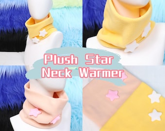 Plush Star Neck Warmer Soft Fleece Scarf Cute Cozy Gaiter Star Pattern Warm Costume Wrap Cosplay Winter Accessory Furry Gift Cosplay Lovers
