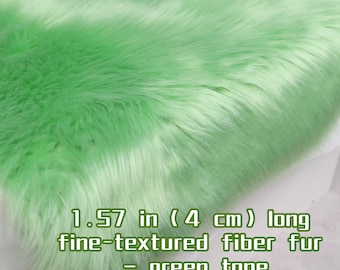 Green Faux Fur Fabric 1.57 Inch Long Pile Soft Fine Texture for Fursuit Costume Plush Toy Making High Quality Craft DIY Sewing Material