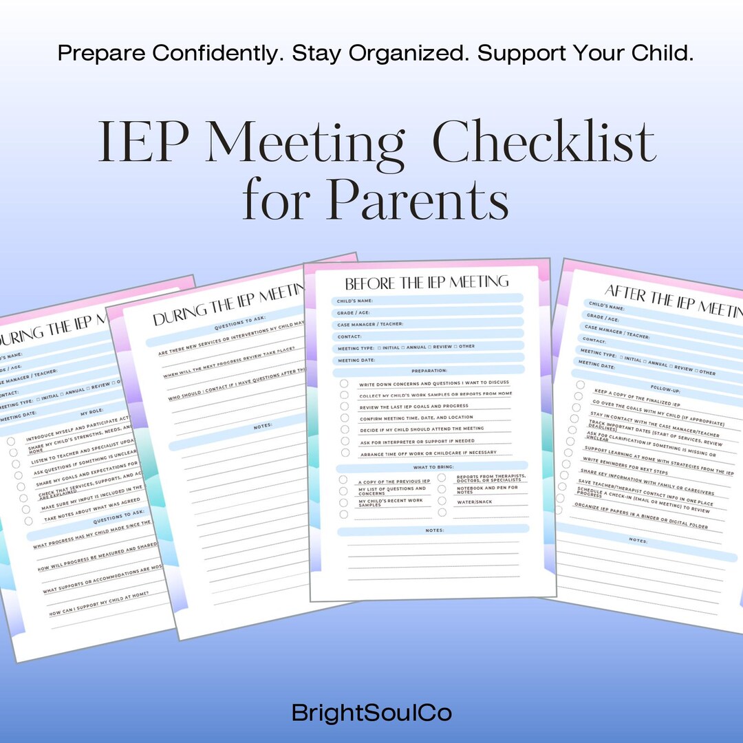 IEP Meeting Checklist for Parents: Special Education Planner (pdf ...