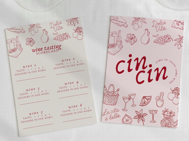 Vinprovningspoängkort och betygslista | Blind vinprovningsfest | Sommelieranteckningar | Minimalistisk redigerbar Canva-mall bild 2