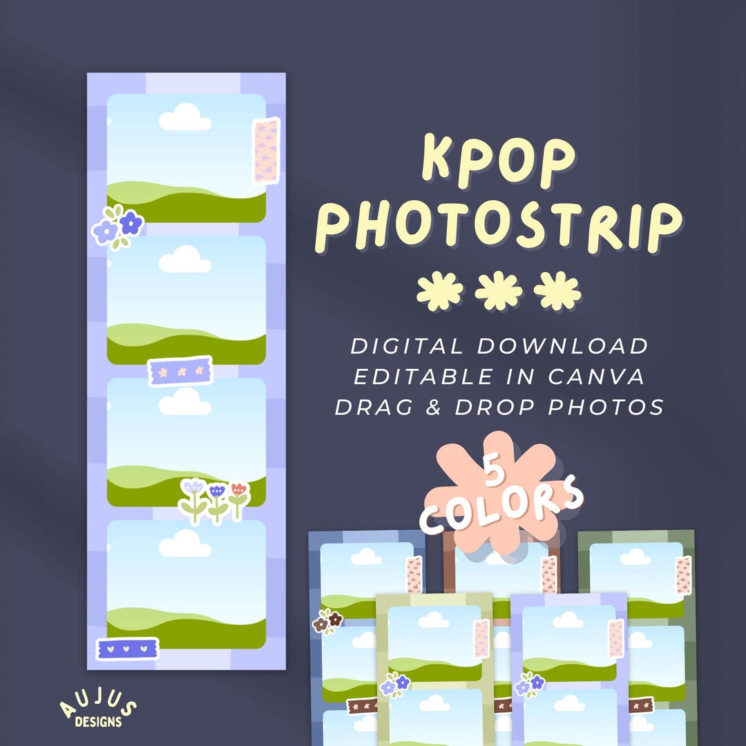 Aesthetic 2x6 Photo Strip Canva Template, Korean Life 4 Cuts Style ...
