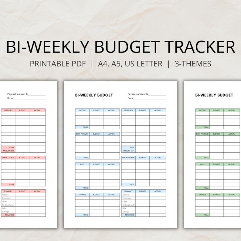 Bi-weekly Budget Tracker Printable PDF Paycheck Planner Savings Tracker ...