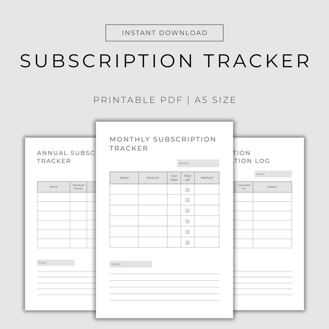 A5 Printable Subscription Tracker PDF, Monthly & Annual Bill Tracker ...
