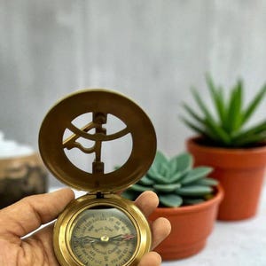 Brass Sundial Compass Antique Finish with Leather Case | Vintage Nautical Compass | Working Sundial Compass Gift for Him