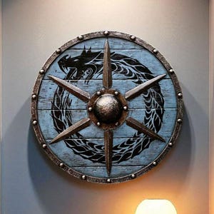 Medieval Wooden Shield – Historical Knight & Viking Wall Decor | Handcrafted Battle Shield Replica for LARP Display