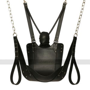 Black Original Leather Hanging Chair Swing with Adjustable Straps – Heavy Duty Chain Suspension