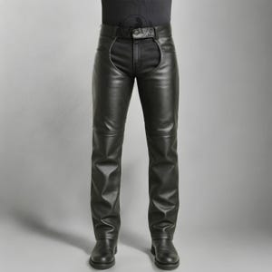 Genuine Leather Chaps Pants with Belt | Handmade Black Leather Chaps Pant | Unisex Cowboy Biker Outfit | Rave Wear Chaps | Fetish Trousers