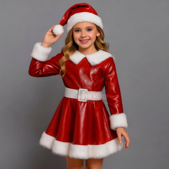 Girls Santa Claus Leather Dress Costume Christmas Mrs Claus Outfit Holiday  Cosplay Winter Coat