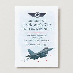 Fiesta de cazas / Invitación de cumpleaños militar / Plantilla editable de Canva / Cumpleaños de piloto / Descarga digital / Tarjeta de cumpleaños imprimible