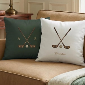 Personalisierte Golf-Deko | Kissenbezug mit Namensinitialen, Geschenk für Golfliebhaber, Dekoration für Country-Club-Zuhause, Geburtstags- oder Jubiläumsgeschenk